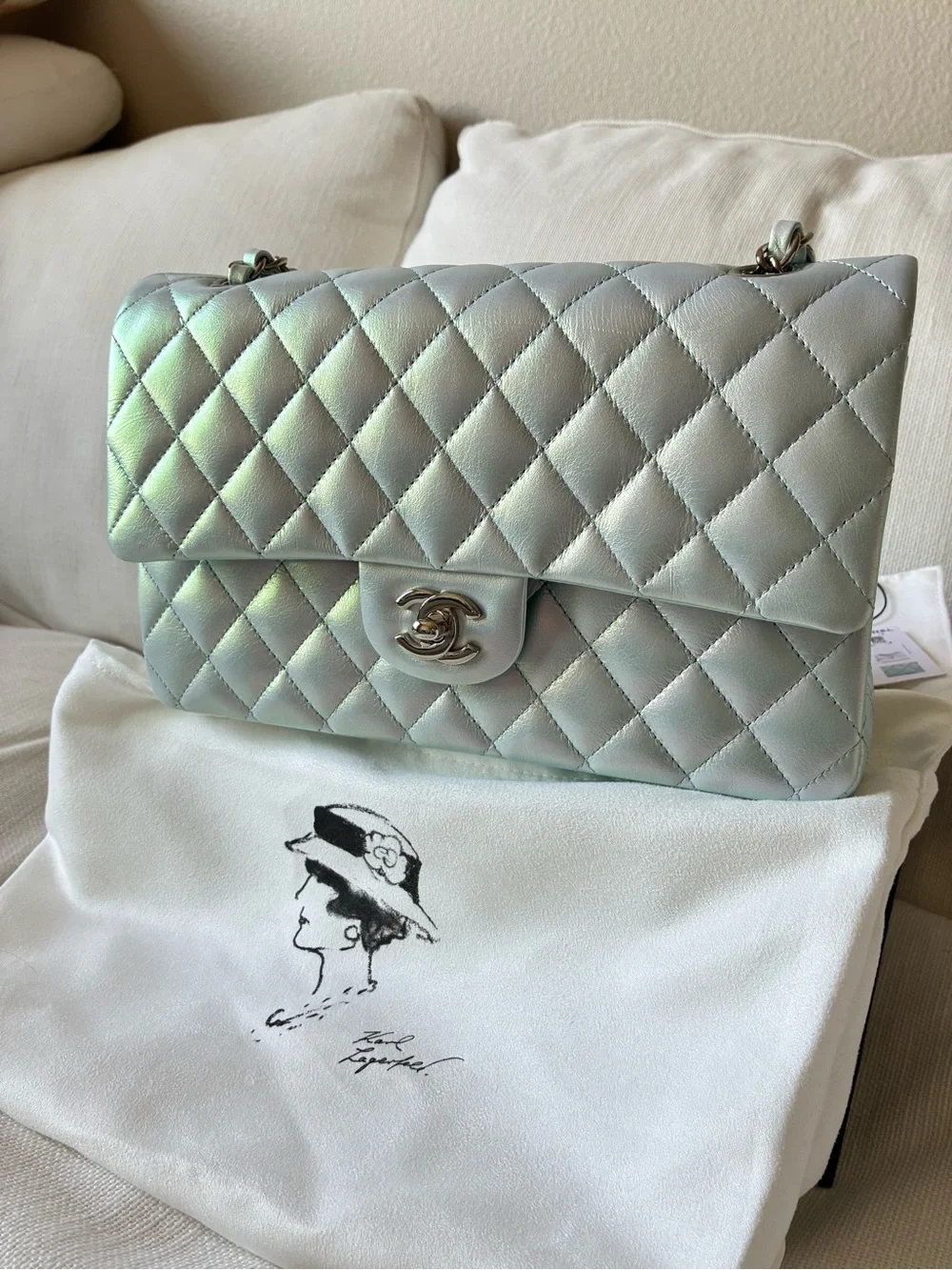 CHANEL Classic Flap Medium Quilted Shoulder Bag Iridescent Ice - RARE